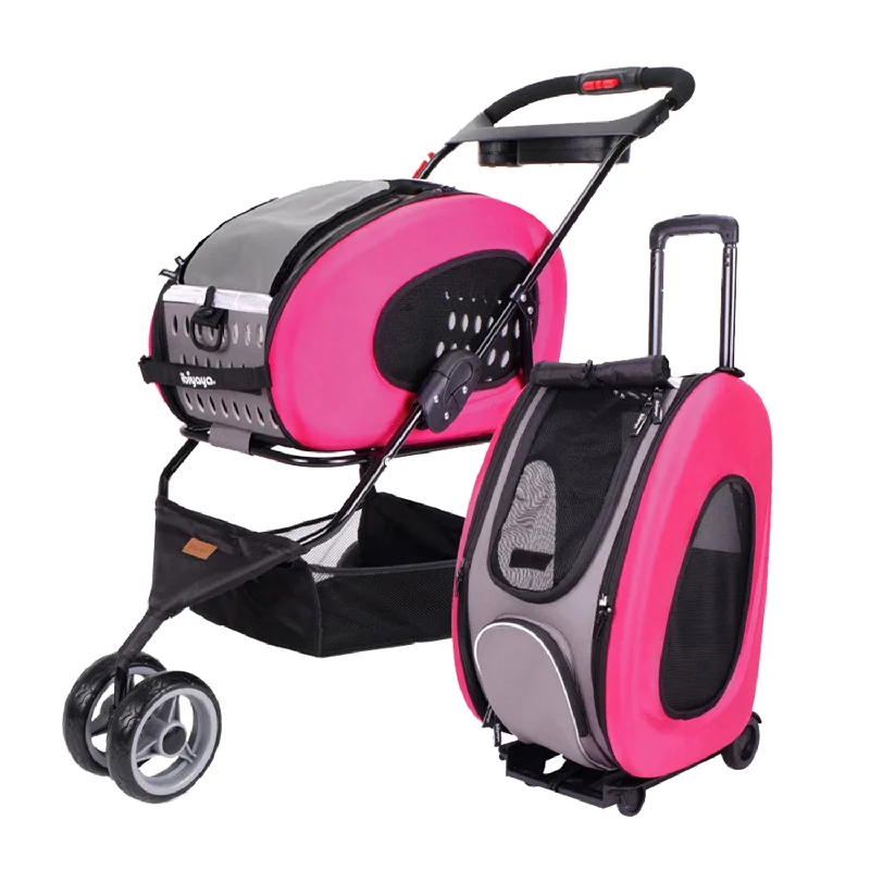 heated dog house-Ibiyaya 5-in-1 Combo Eva Pet Carrier & Stroller Hot Pink