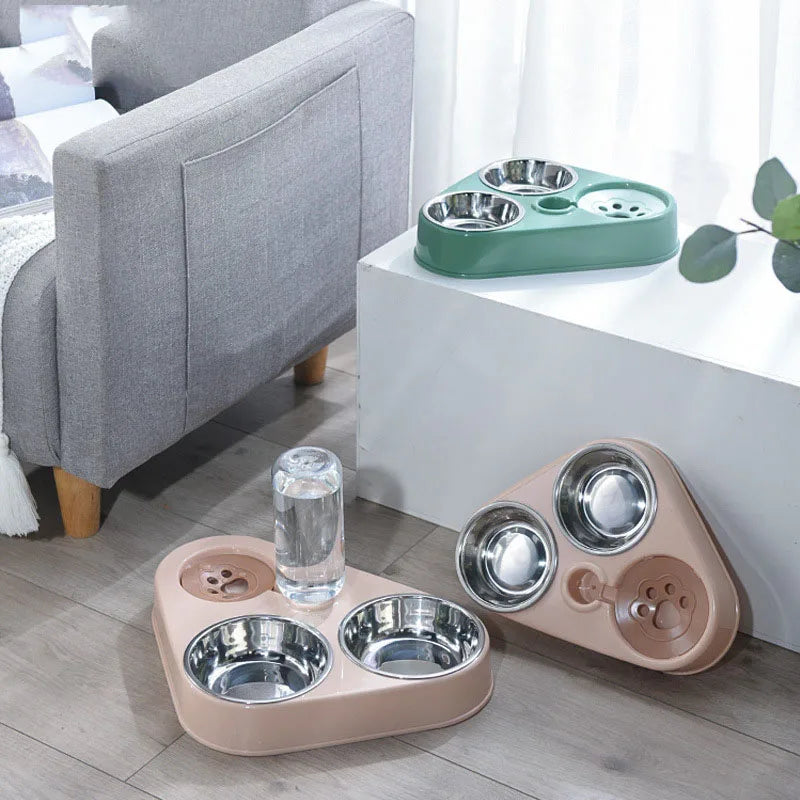 chew-resistant dog bed-500ML Dog Bowl Cat Feeder Bowl With Dog Water Bottle Automatic Drinking Pet Bowl Cat Food Bowl Pet Stainless Steel Double 3 Bowl