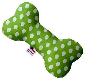 motion-activated cat toy-Lime Green Swiss Dots Canvas Squeaker Bone Dog Toy