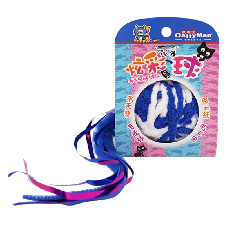 small breed dog carrier-CattyMan Caddice Ball Iridescent Paper & Blue Tail Cat Toy