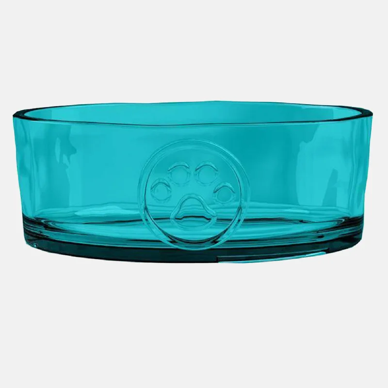 automatic fish tank cleaner-Medallion Paw Print Clear Teal Pet Bowl