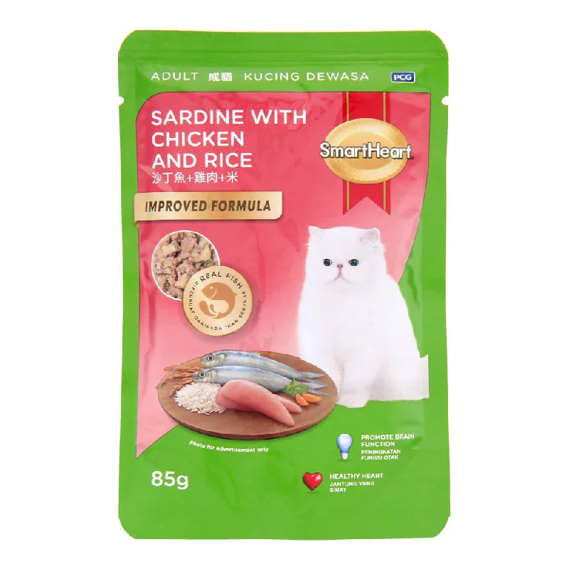 heavy-duty pet gate-Smartheart Sardine with Chicken & Rice Pouch Cat Food 85g x 12