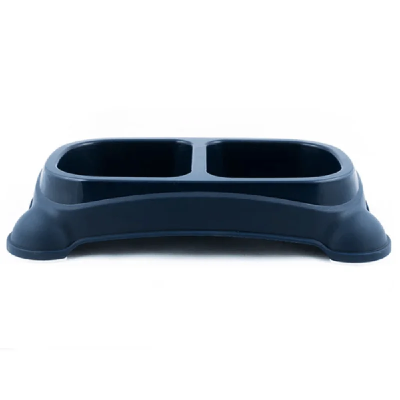 premium dog food bowl-M Pets Plastic Double Bowl for Dogs (Blue)