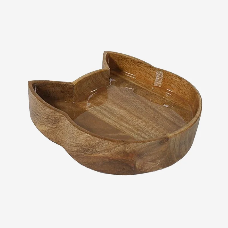 ultra-durable chew toy-Rosewood Wooden Cat Shaped Bowl