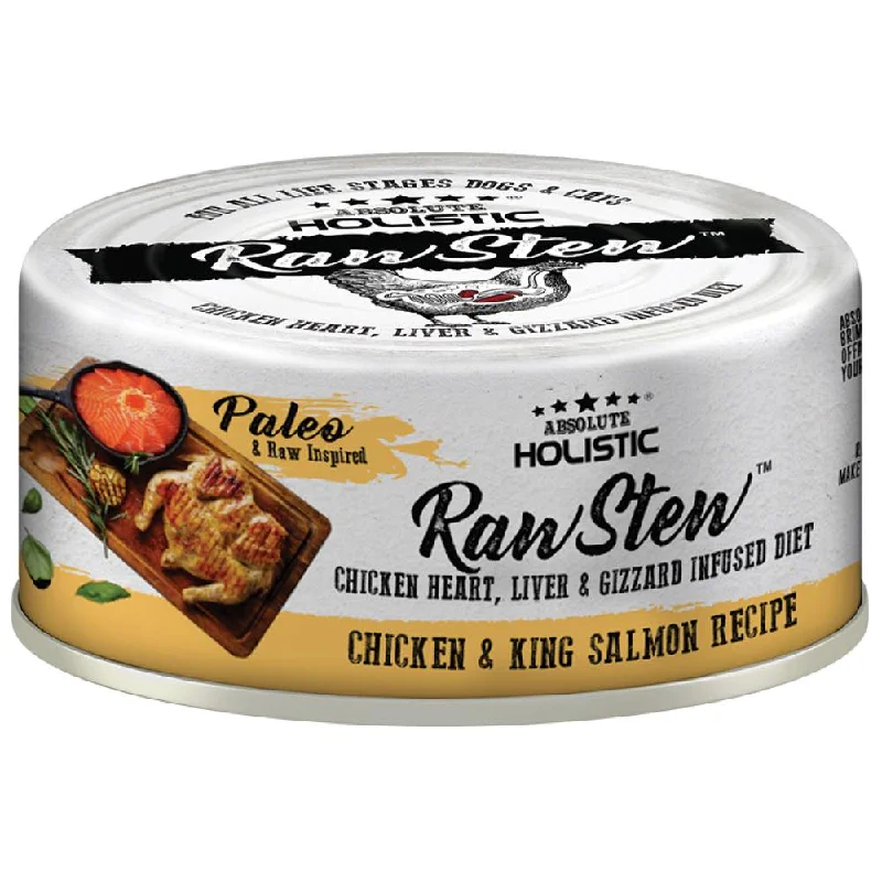 designer dog collar-Absolute Holistic Raw Stew Chicken & King Salmon Grain-Free Canned Cat & Dog Food 80g