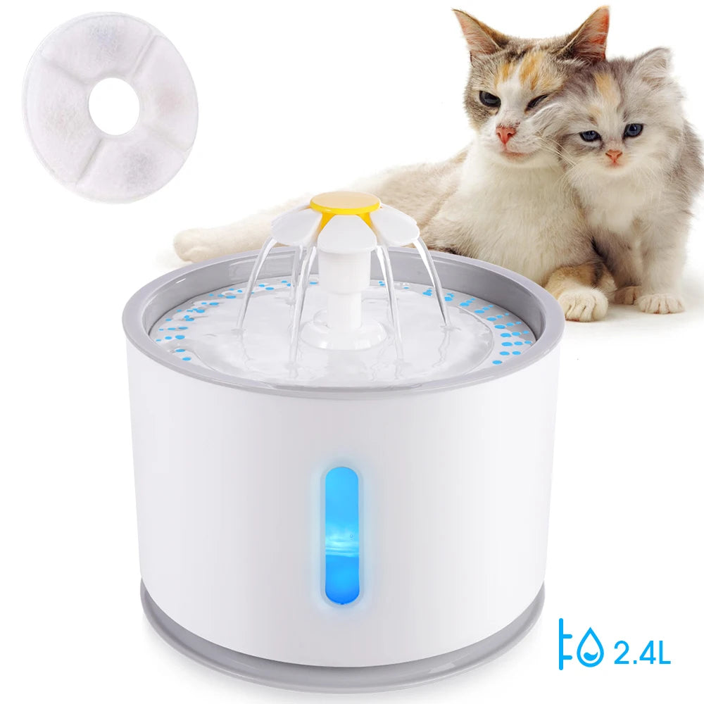 portable pet hair vacuum-Automatic Pet Cat Water Fountain with LED Lighting 5 Pack Filters 2.4L USB Dogs Cats Mute Drinker Feeder Bowl Drinking Dispenser