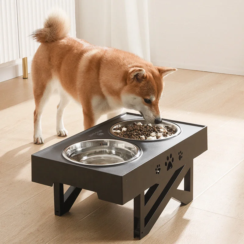 smart pet tracker-Feeding Dog Trey with Stainless Steel Bowls