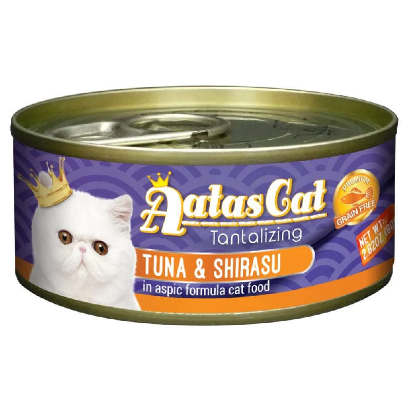 elevated dog feeding station-Aatas Cat Tantalizing Tuna & Shirasu in Aspic Canned Cat Food 80g