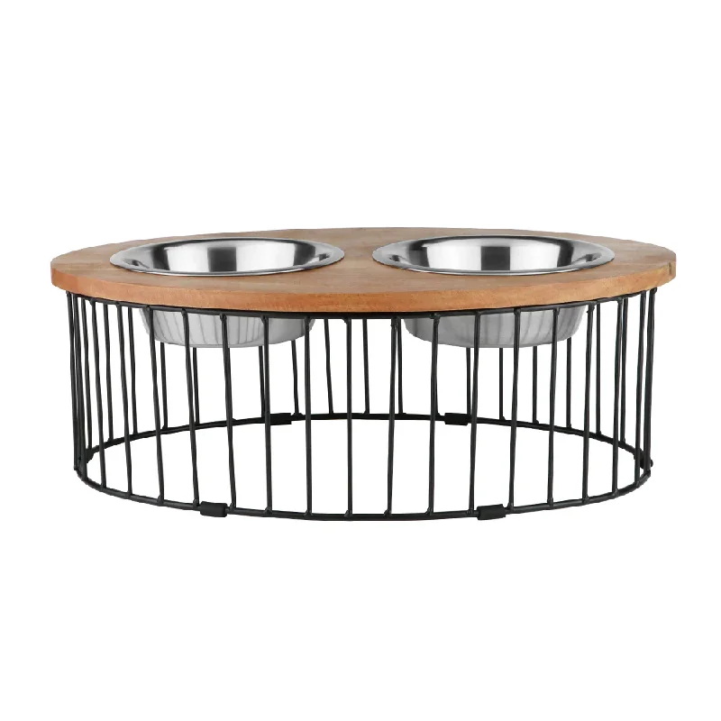 waterproof dog bed-Pawpourri Wooden Elevated Oval Cage Diner for Medium and Large Dogs