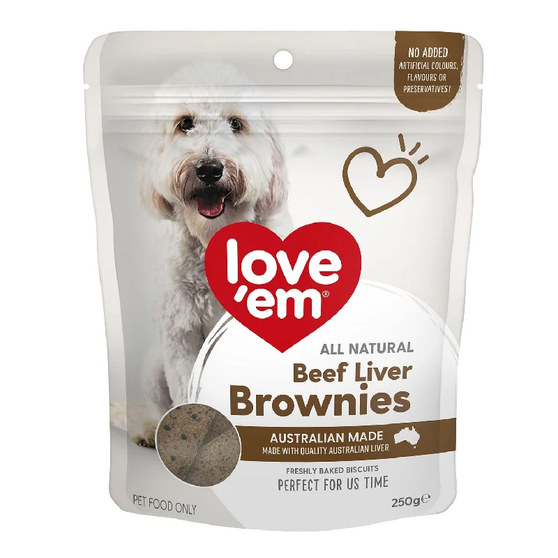 shock-absorbing dog leash-Love'em Beef Liver Brownie Dog Treats 250g