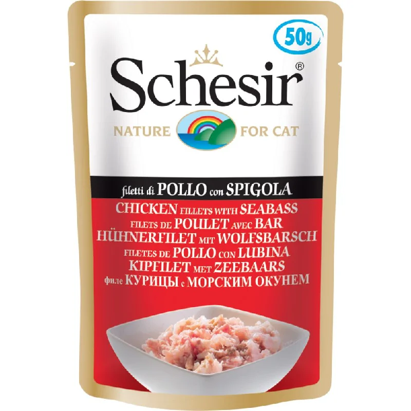 heavy-duty dog leash-Schesir Chicken Fillets With Seabass Adult Pouch Cat Food 50g x 12