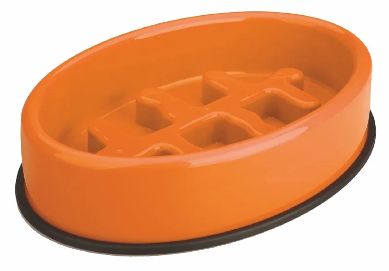 organic dog shampoo-M Pets Fishbone Slow Feed Bowl Anti scoff/Slip Oval Bowl for Dogs (Orange)