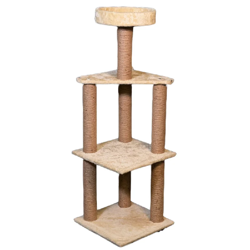 chew-resistant parrot perch-Skatrs Scratchy Wonderland Jumbo Multi Level Cat Tree with Sisal Posts Toy (Beige)