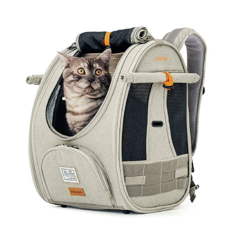 waterproof dog bed-Ibiyaya Adventure Cat & Small Dog Carrier Backpack Grey / Green