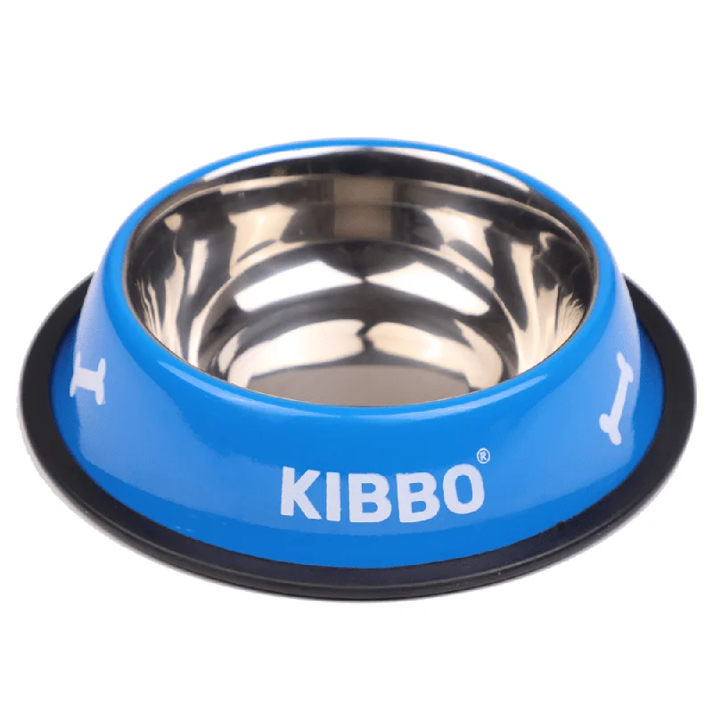 odor-absorbing cat litter-Kibbo Anti Skid Stainless Steel Printed Bowl for Dogs and Cats (Blue)