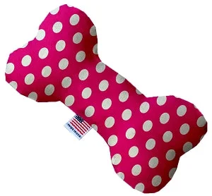 shock-absorbing dog leash-Hot Pink Swiss Dots Canvas Squeaker Bone Dog Toy