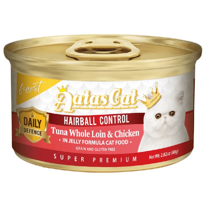 sun-protection dog shirt-Aatas Cat Finest Daily Defence Hairball Control - Tuna Whole Loin & Chicken in Jelly Canned Cat Food 80g