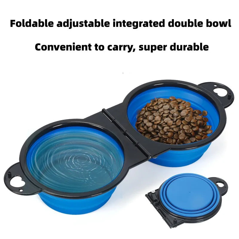 travel-friendly pet grooming kit-1-piece 2-in-1 foldable dual bowl feeding bowl portable outdoor travel dog and cat drinking bowl