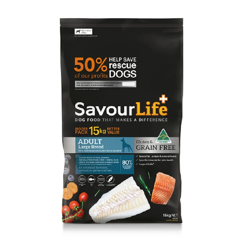 indoor dog potty solution-SavourLife Grain Free Large Breed Ocean Fish & Salmon Adult Dry Dog Food 15kg