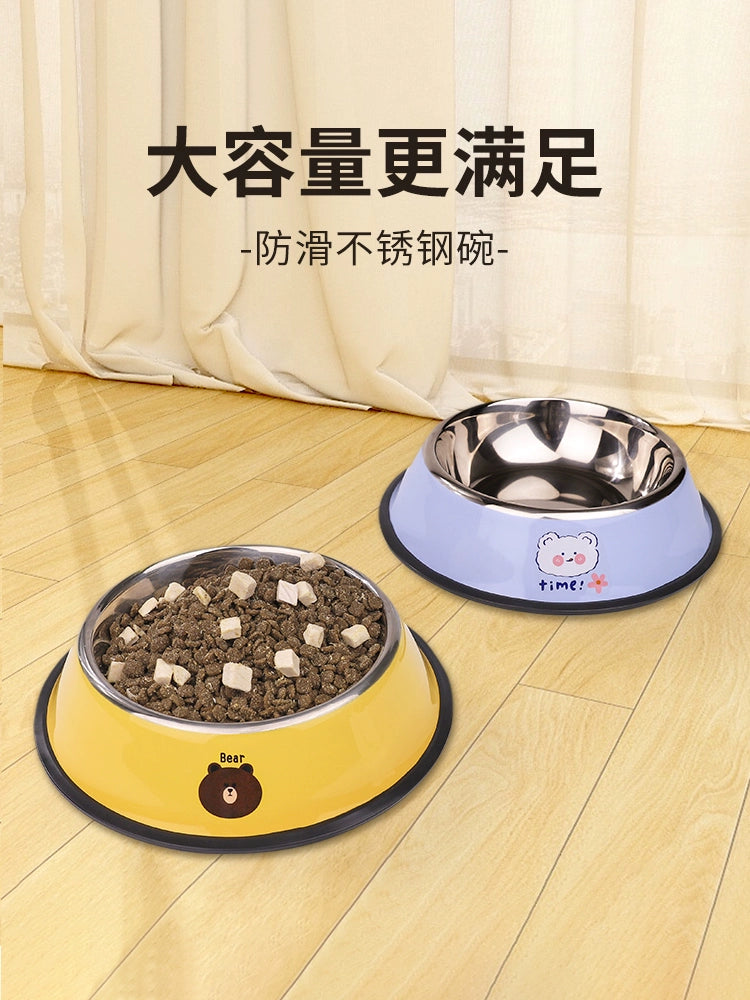 extra-large cat scratching tree-Dog Food Bowl Dog Bowl Dog Basin Anti-Tumble Stainless Steel Drinking Water Integrated Cat Bowl Large Large Dog Rice Basin Pet Supplies