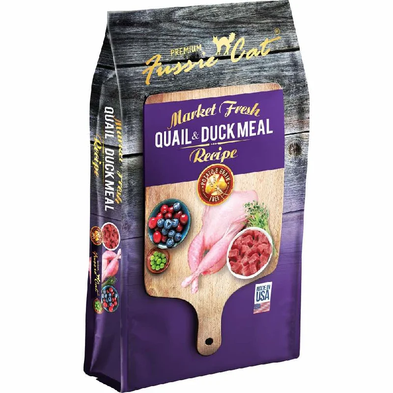 odor-absorbing cat litter-Fussie Cat Market Fresh Quail & Duck Meal Recipe Grain-Free Dry Cat Food