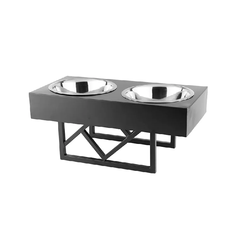 pet odor eliminator-Pawpourri Premium Metal Elevated Adjustable Diner for Dogs (Black)