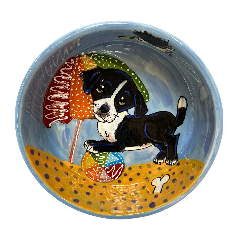 all-weather dog jacket-"Beachside Buddy" Hand-Painted Dog Bowl - "Sandy Paws" Collection