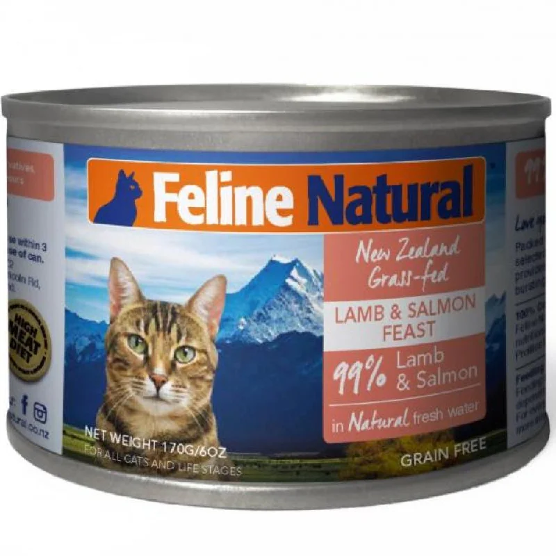 travel-friendly pet grooming kit-Feline Natural Lamb & Salmon Feast Canned Cat Food 170g