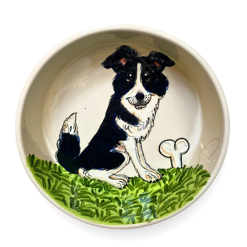 vet-approved pet supplements-"Green Pastures Pup" Hand-Painted Border Collie Bowl