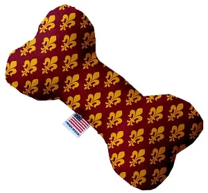 hypoallergenic cat food-Maroon Fleur de Lis Canvas Squeaker Bone Dog Toy