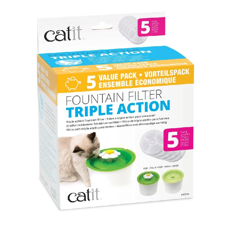 hypoallergenic cat food-Catit Flower Fountain Triple Action Replacement Filters Pack of 5