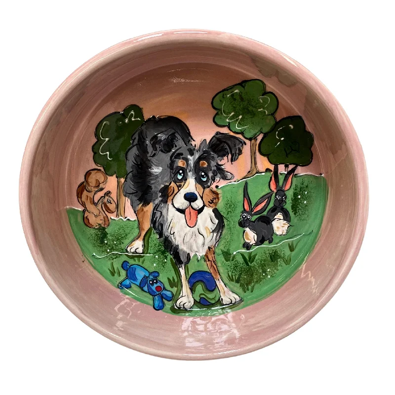 retractable dog gate-"Park Playtime" Hand-Painted Dog Bowl - "Furry Friends Frolic" Collection