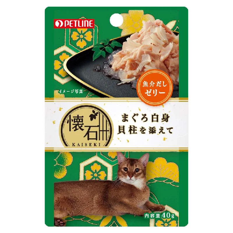 waterproof dog bed-Petline Kaiseki Pouch Maguro White Meat with Scallop in Jelly Pouch Cat Food 40g x 12