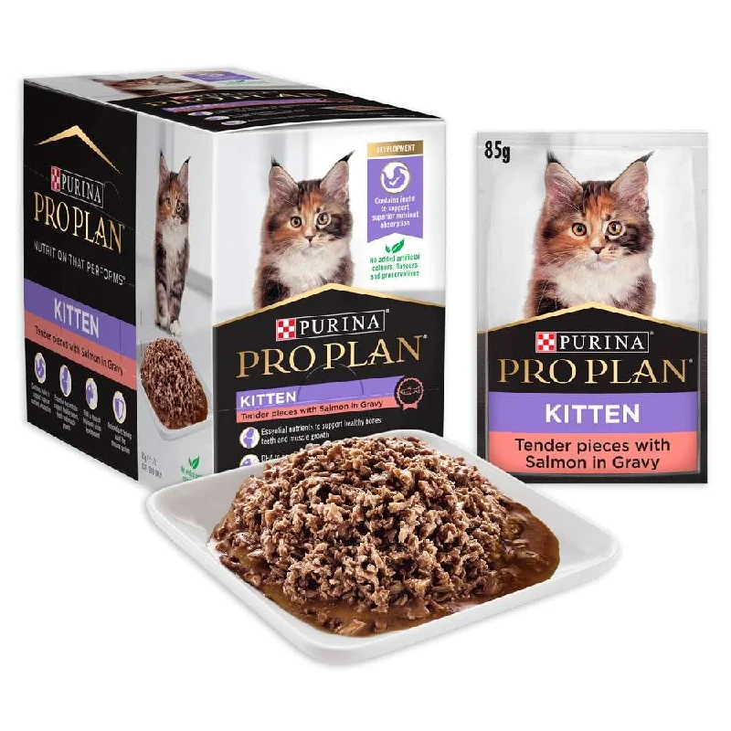 retractable cat tunnel-Pro Plan Tender Salmon In Gravy Kitten Pouch Cat Food 85g x 12