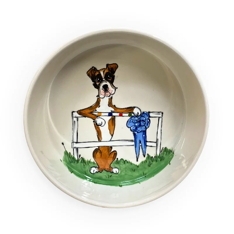 portable dog playpen-Champion's Feast - Boxer Breed Club Hand-Painted Ceramic Bowl