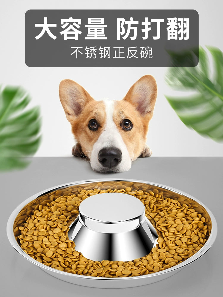 flea and tick prevention-Dog Bowl Anti-Tumble Automatic Feeder for Dog Stainless Steel Cat Food Bowl Cat Basin Dog Basin Dog Food Bowl Single Bowl Pet Slow Feeding Bowl Large