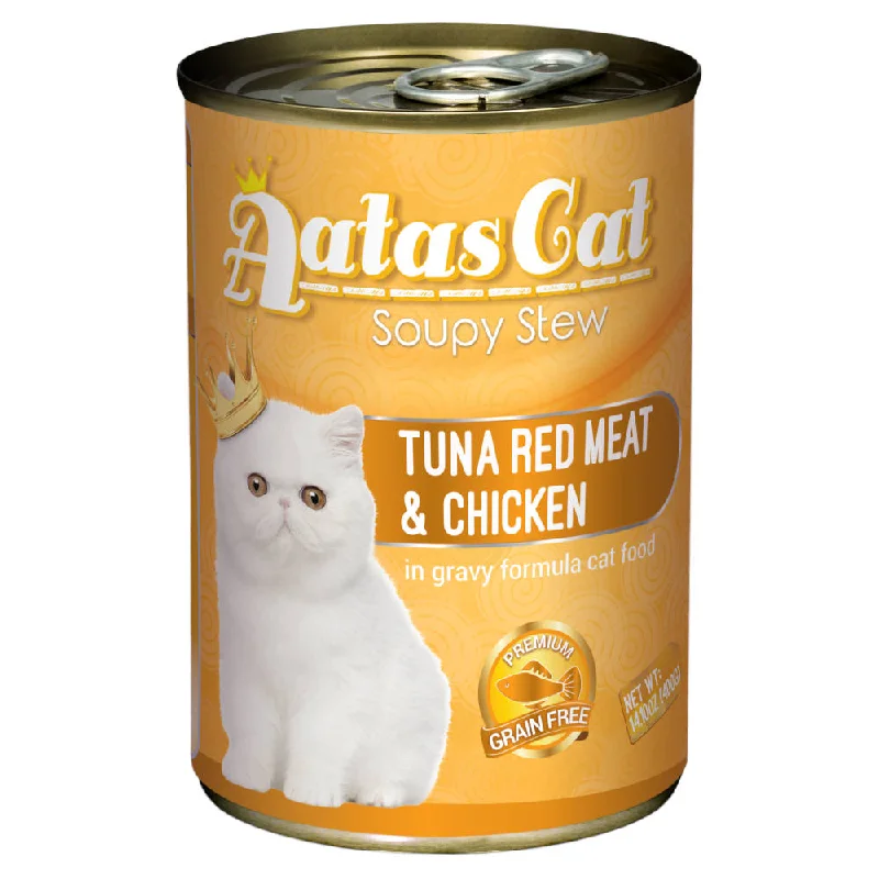 hamster bedding material-Aatas Cat Soupy Stew Tuna Red Meat With Chicken In Gravy Grain-Free Adult Canned Cat Food 400g