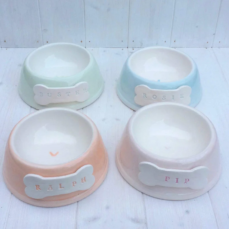 extra-large cat scratching tree-Personalised Pastel Dog Bowl by Purple Glaze - Angled