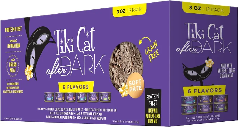 easy-to-clean reptile tank-Tiki Cat After Dark Pate Wet Food For Cats Variety Pack (3 oz x 12 cans)