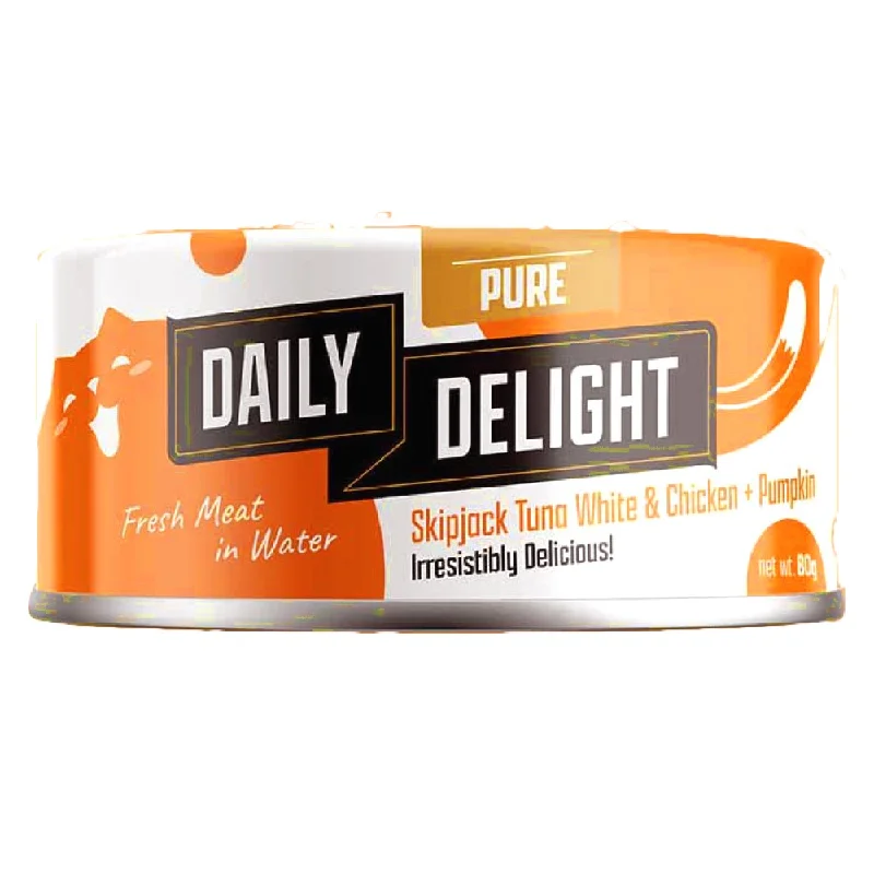 collapsible pet carrier-Daily Delight Pure Skipjack Tuna White & Chicken with Pumpkin Canned Cat Food 80g