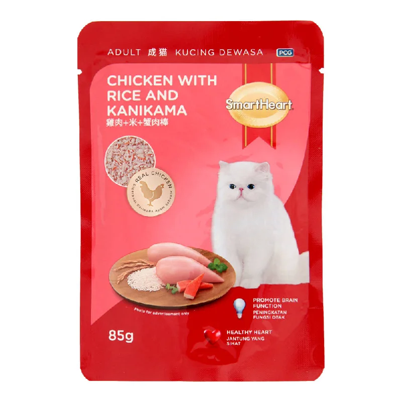 bird-safe cage liner-Smartheart Chicken with Rice & Kanikama Pouch Cat Food 85g x 12