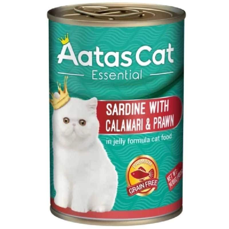 orthopedic cat bed-Aatas Cat Essential Sardine With Calamari & Prawn In Jelly Canned Cat Food 400g