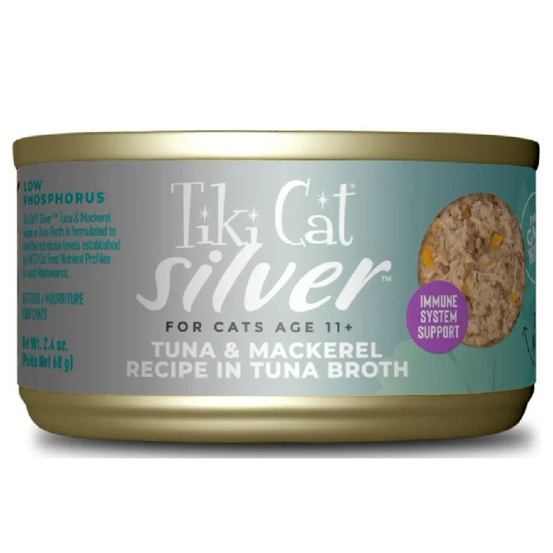 bird-safe cage liner-Tiki Cat Silver for Seniors Tuna & Mackerel (2.4 oz x 12 cans)