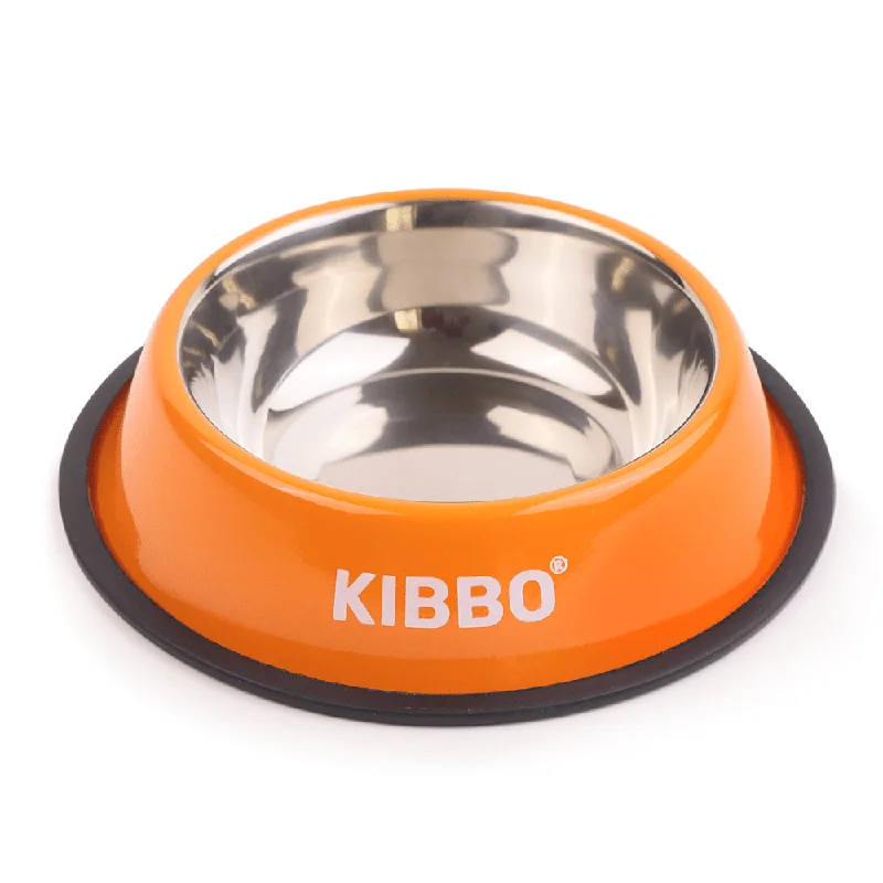 rabbit grooming kit-Kibbo Anti Skid Stainless Steel Bowl for Dogs and Cats (Orange)