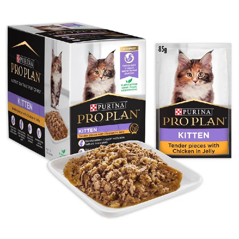 cat claw protector caps-Pro Plan Tender Chicken In Jelly Kitten Pouch Cat Food 85g x 12