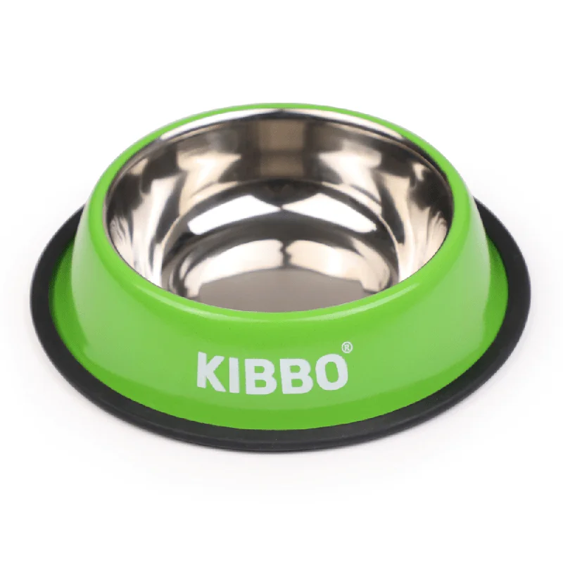 cooling gel dog pad-Kibbo Anti Skid Stainless Steel Bowl for Dogs and Cats (Green)