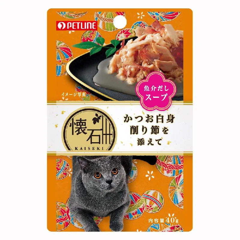 ultra-durable chew toy-Petline Kaiseki Katsuo White Meat with Kezuribushi in Soup Pouch Cat Food 40g x 12