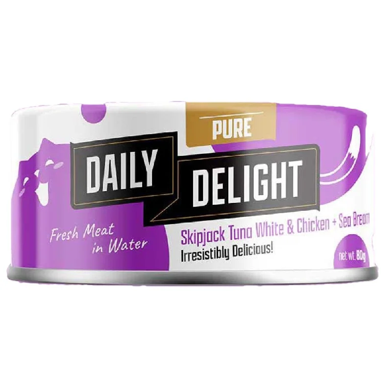 pet dental care kit-Daily Delight Pure Skipjack Tuna White & Chicken with Sea Bream Canned Cat Food 80g