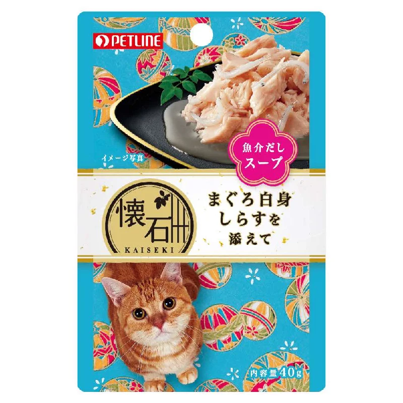 anti-bark dog collar-Petline Kaiseki Pouch Maguro White Meat with Shirasu Soup Pouch Cat Food 40g x 12