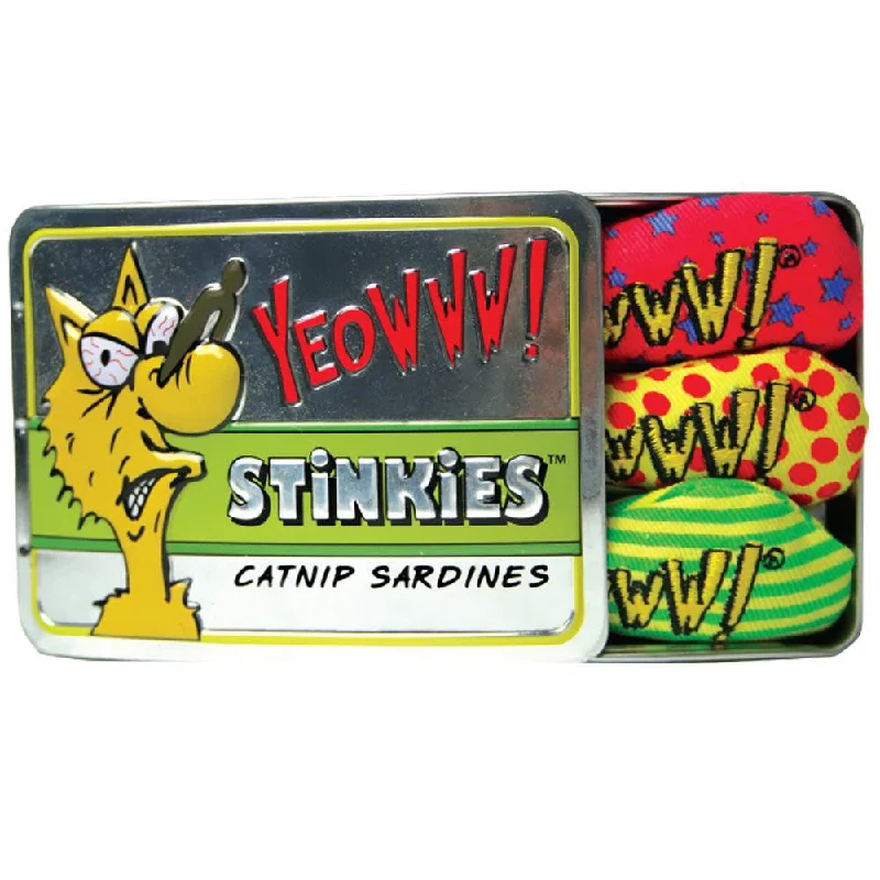 non-slip pet socks-Yeowww! Catnip Stinkies Sardines Cat Toy 3-Pack Tin